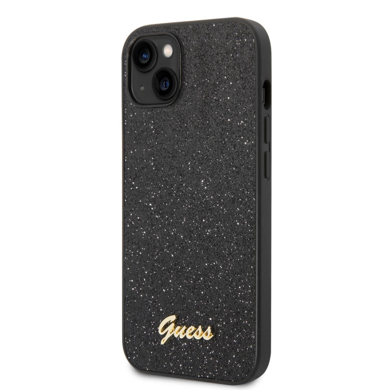 Guess PC/TPU Glitter Flakes Metal Logo Fall für iPhone 14 schwarz