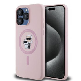 Karl Lagerfeld Liquid Silicone Karl and Choupette MagSafe Fall für iPhone 15 Pro Max pink