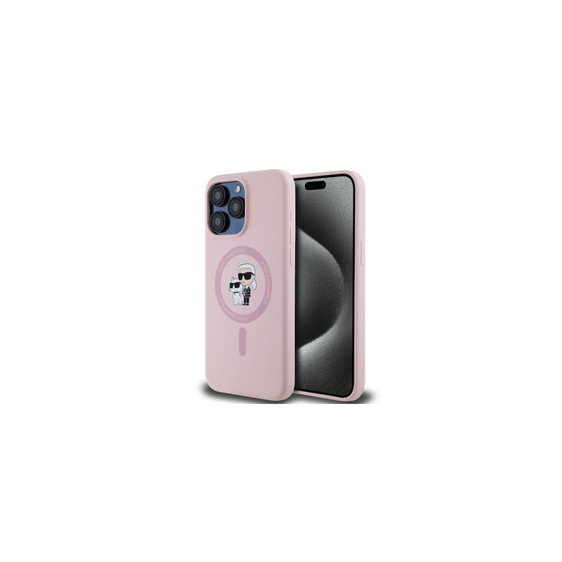 Karl Lagerfeld Liquid Silicone Karl and Choupette MagSafe Fall für iPhone 15 Pro Max pink