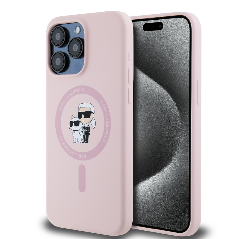 Karl Lagerfeld Liquid Silicone Karl and Choupette MagSafe Fall für iPhone 14 Pro pink