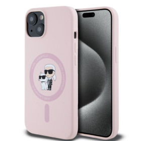 Karl Lagerfeld Liquid Silicone Karl and Choupette MagSafe Case for iPhone 14 pink