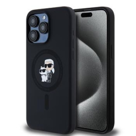 Karl Lagerfeld Liquid Silicone Karl and Choupette MagSafe Fall für iPhone 15 Pro Max schwarz