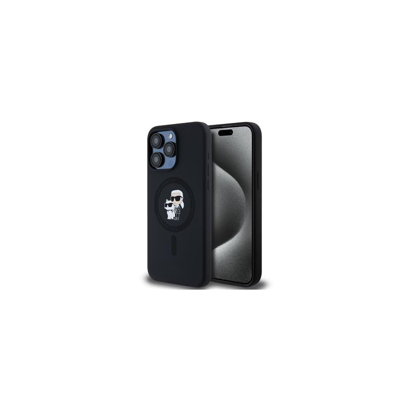 Karl Lagerfeld Liquid Silicone Karl and Choupette MagSafe ügyében iPhone 15 Pro Max fekete