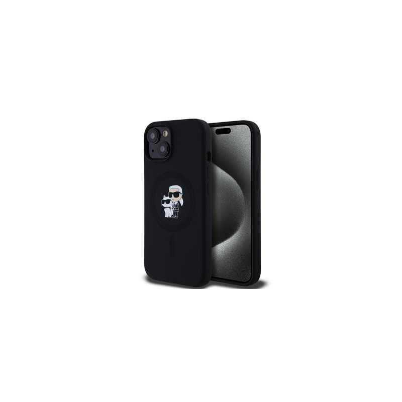 Karl Lagerfeld Liquid Silicone Karl and Choupette MagSafe Fall für iPhone 15 schwarz