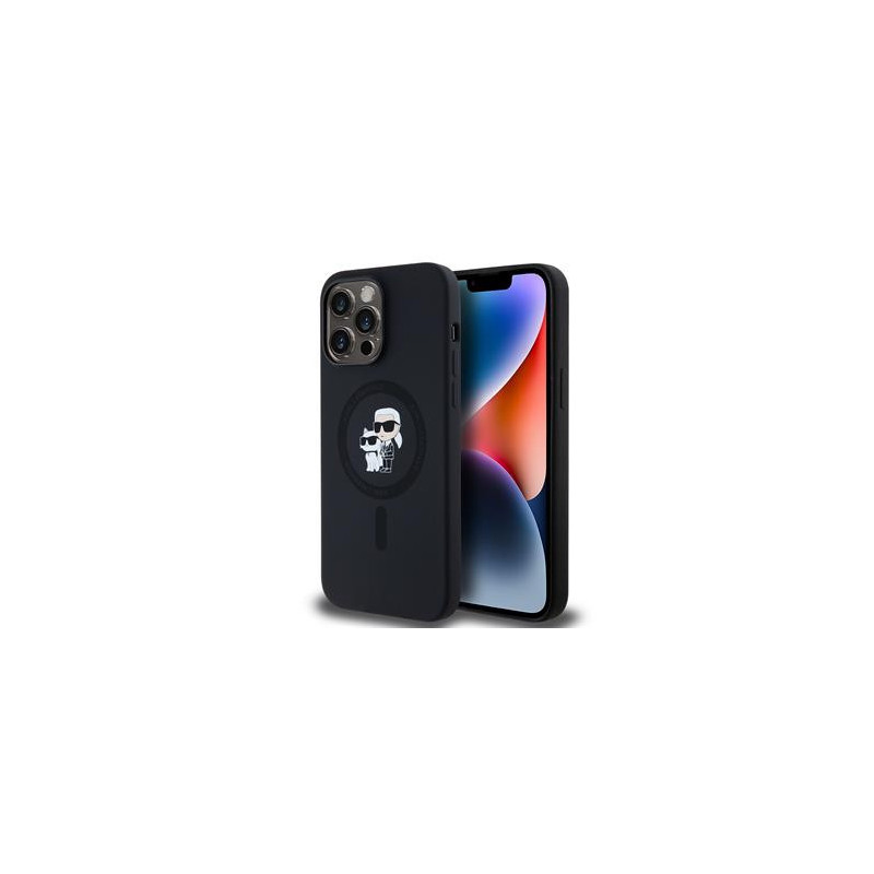 Karl Lagerfeld Liquid Silicone Karl and Choupette MagSafe Fall für iPhone 14 Pro Max schwarz