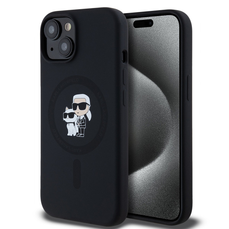 Karl Lagerfeld Liquid Silicone Karl and Choupette MagSafe Fall für iPhone 14 schwarz