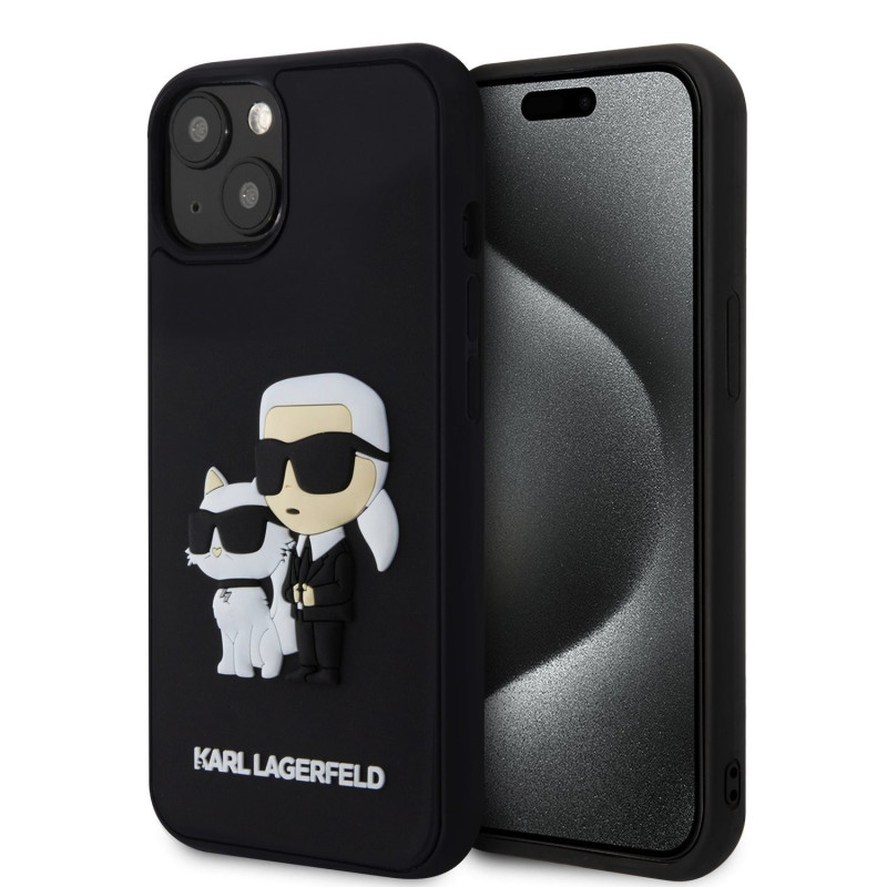 Karl Lagerfeld 3D Rubber Karl and Choupette ügyében iPhone 13 fekete