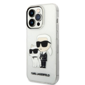 Karl Lagerfeld IML Glitter Karl and Choupette NFT Fall für iPhone 14 Pro transparent