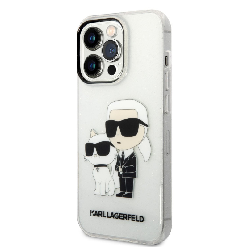 Karl Lagerfeld IML Glitter Karl and Choupette NFT Fall für iPhone 14 Pro transparent