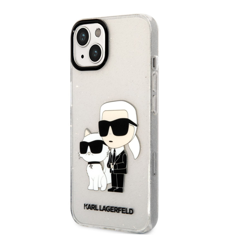 Karl Lagerfeld IML Glitter Karl and Choupette NFT pouzdro pro iPhone 13 transparentní