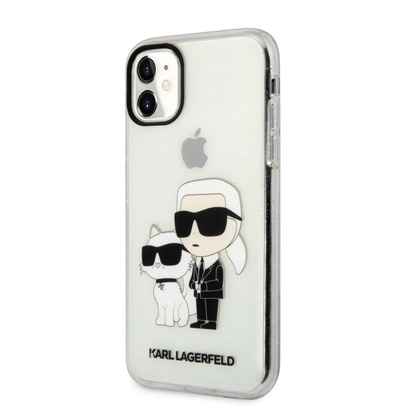 Karl Lagerfeld IML Glitter Karl and Choupette NFT Fall für iPhone 11 transparent