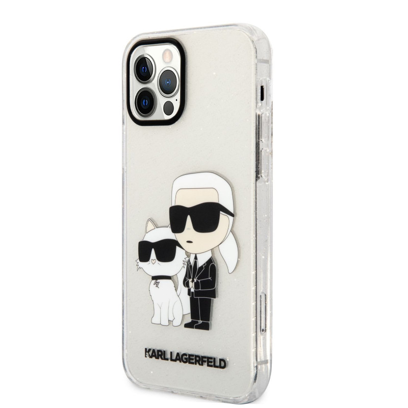 Karl Lagerfeld IML Glitter Karl and Choupette NFT Fall für iPhone 12/12 Pro transparent